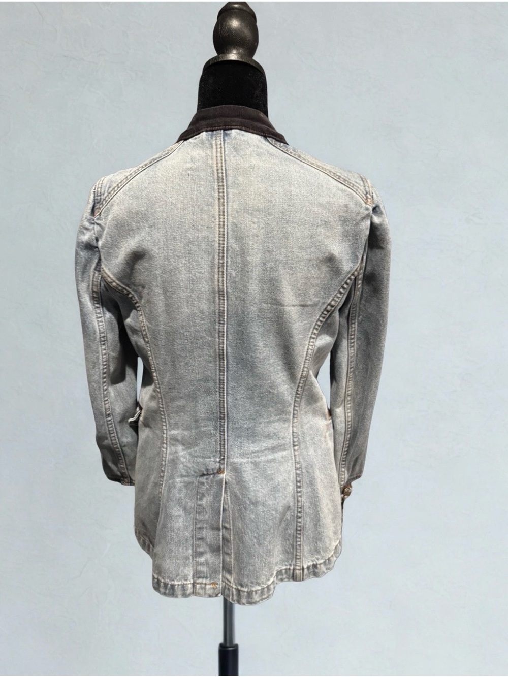 Free People Light Wash Military-Style Denim Jacket with Dark Trim - Picture 2 of 6